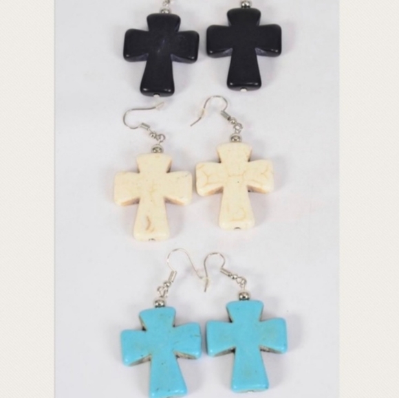 Cross Earrings BLUE Tourquise Semiprecious Stone Blu Southwestern pr of Earrings - Picture 5 of 6